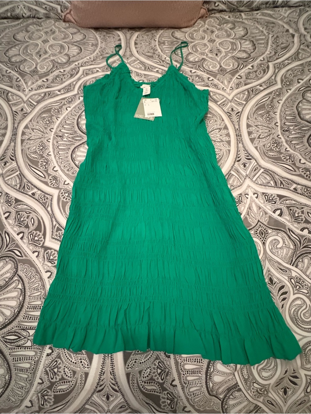 H&M Teal Green Smocked Sleeveless Dress